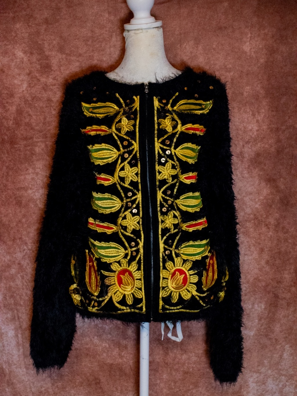 Rare Archival Rapsodia Boho Embroidered Faux Fur Jacket